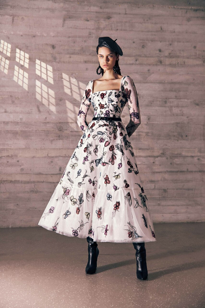 Embroidered Tea-Length Dress