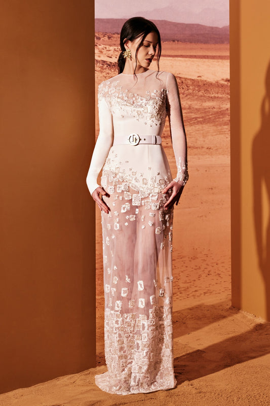 Crepe and Tulle Illusion Gown