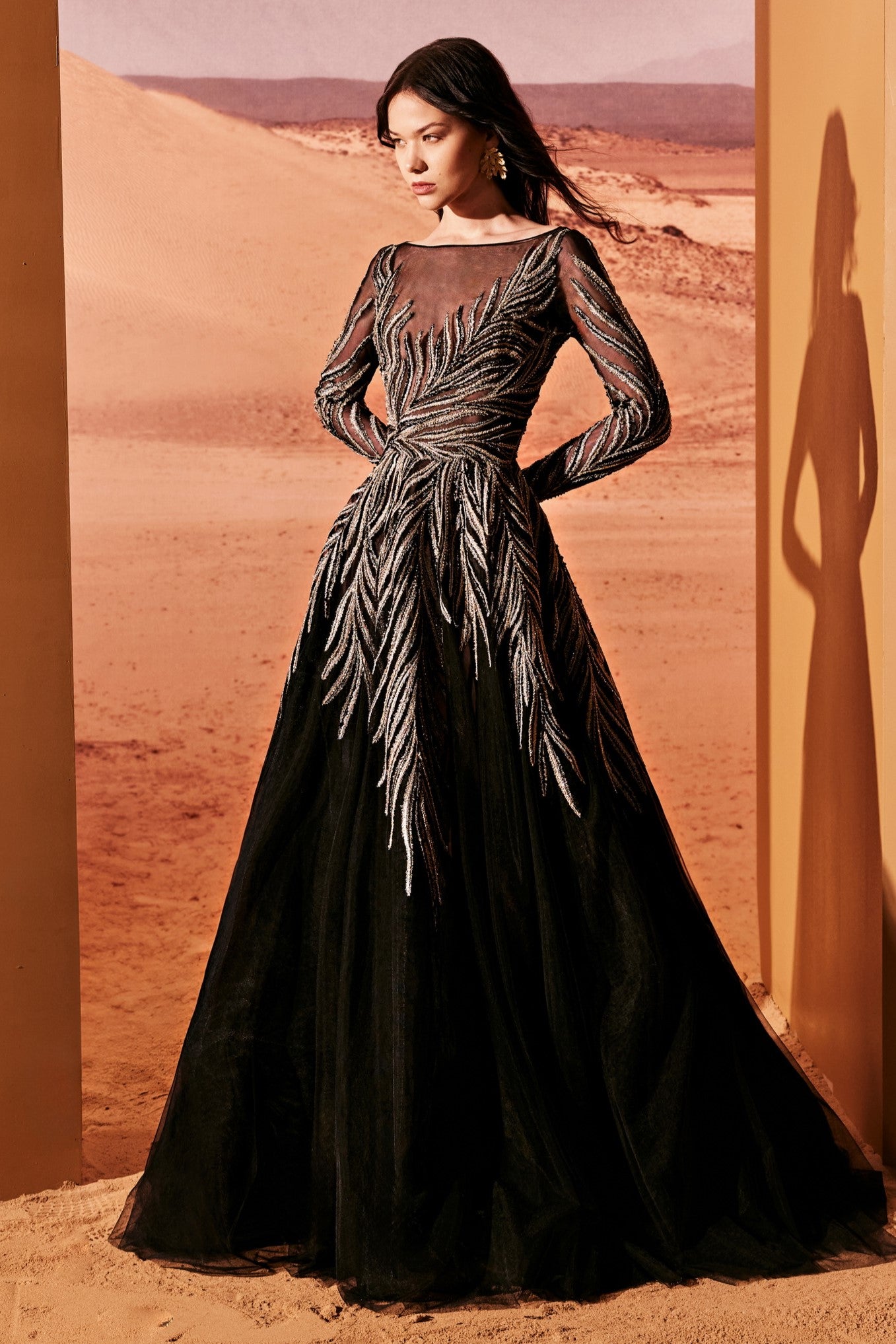 Long Sleeve Boat Neck Gown