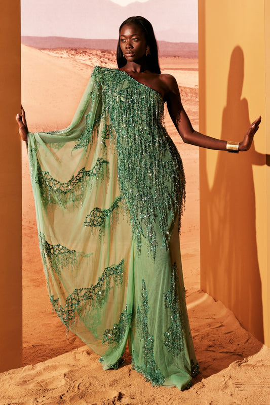 Asymmetrical Tulle Gown