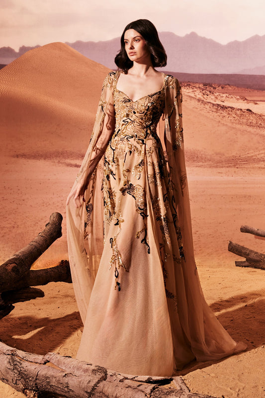 Embroidered Tulle Bodice Gown