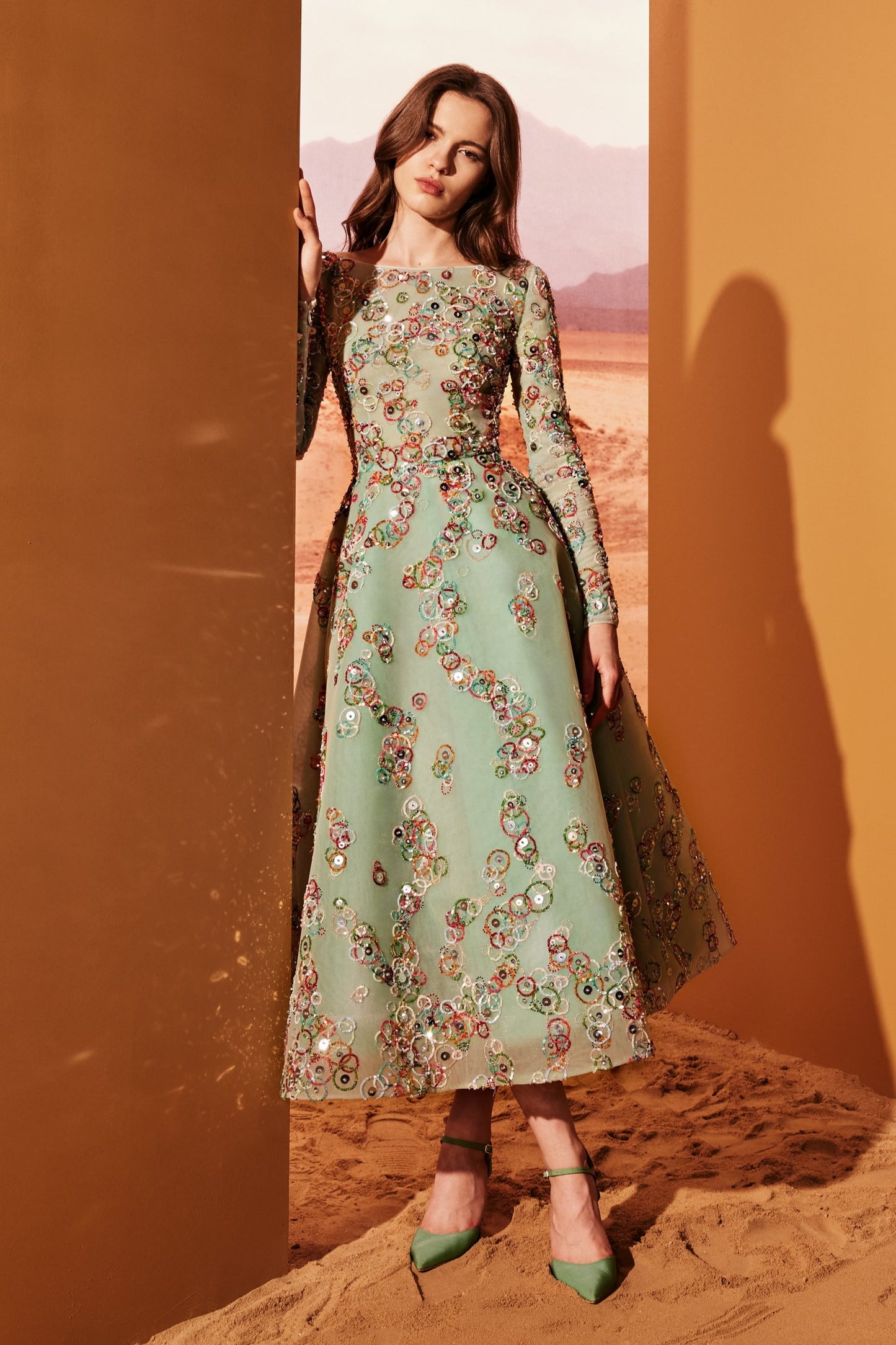 Tulle Boat Neck Midi Dress