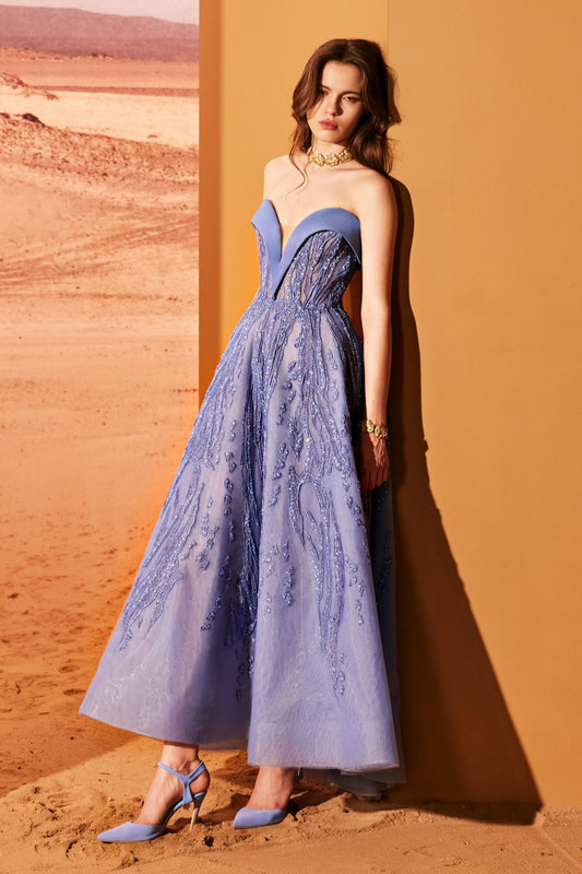 Crepe and Tulle Midi Dress