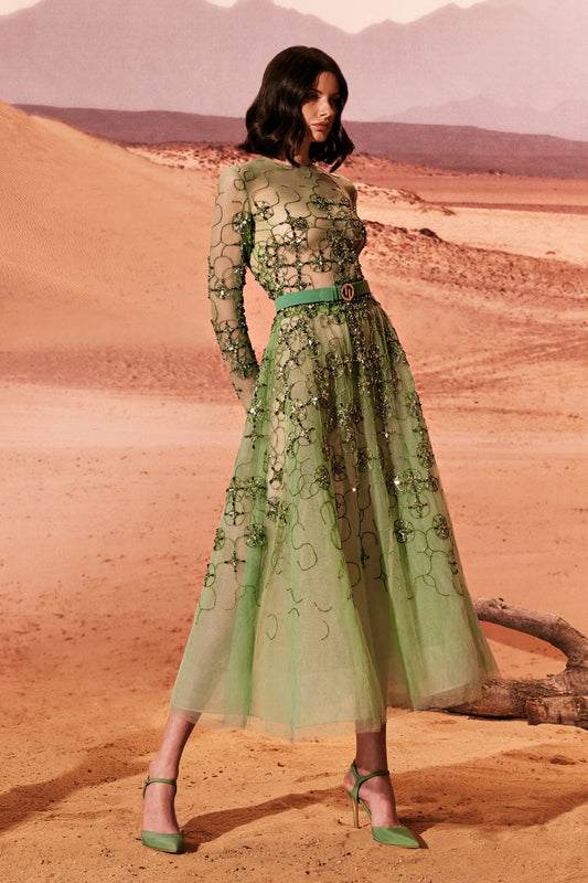 Tulle Sleeved Midi Dress