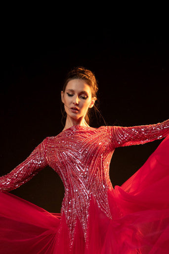 Long Sleeve  Beaded Gown