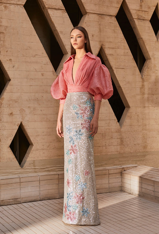 Coral Pink Two Piece Gown