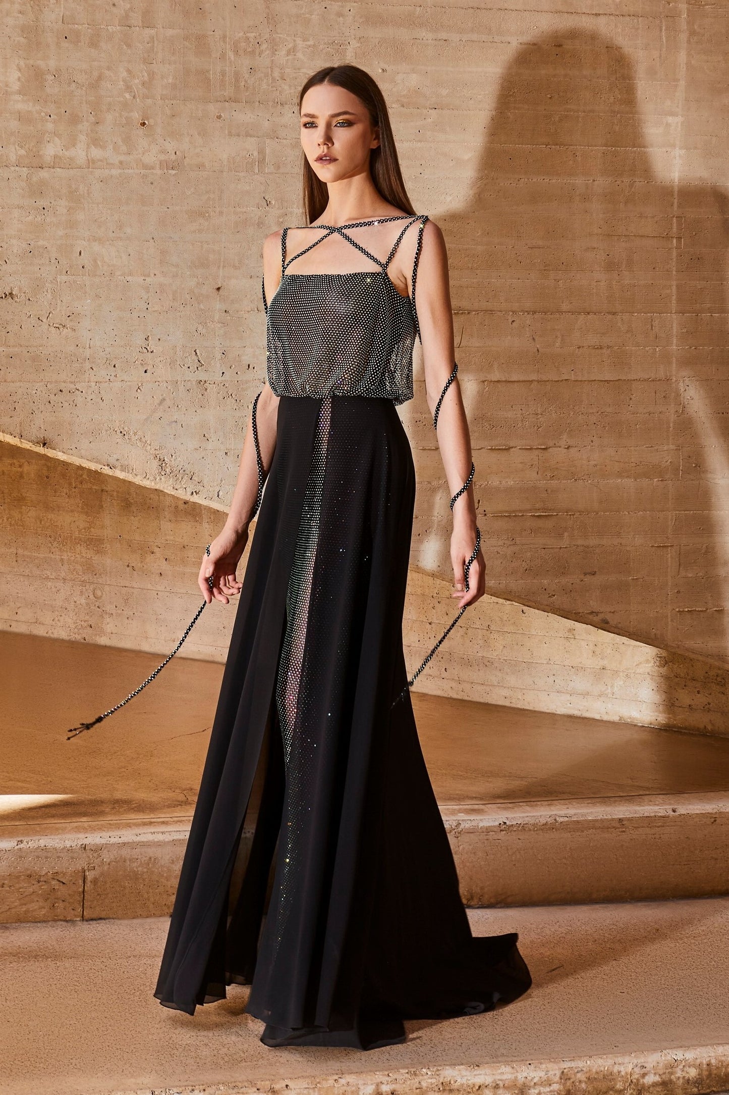 Mesh Gown with Overskirt