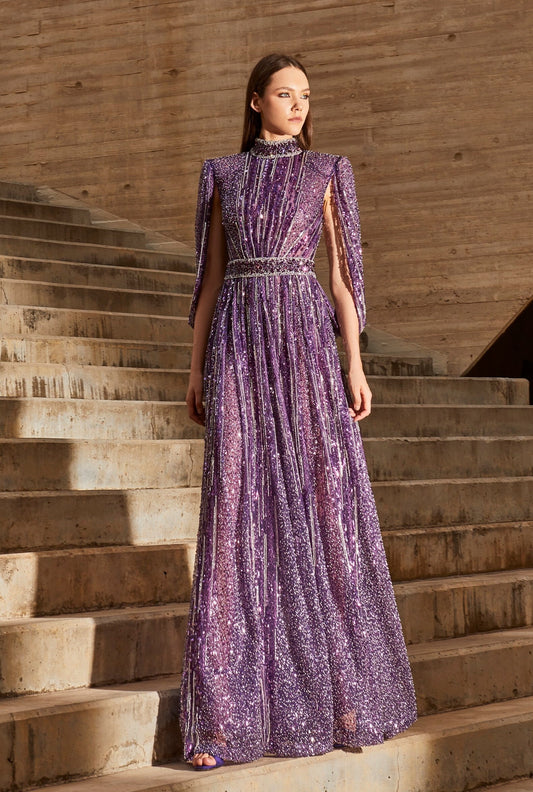 Purple Cape Sleeve Gown