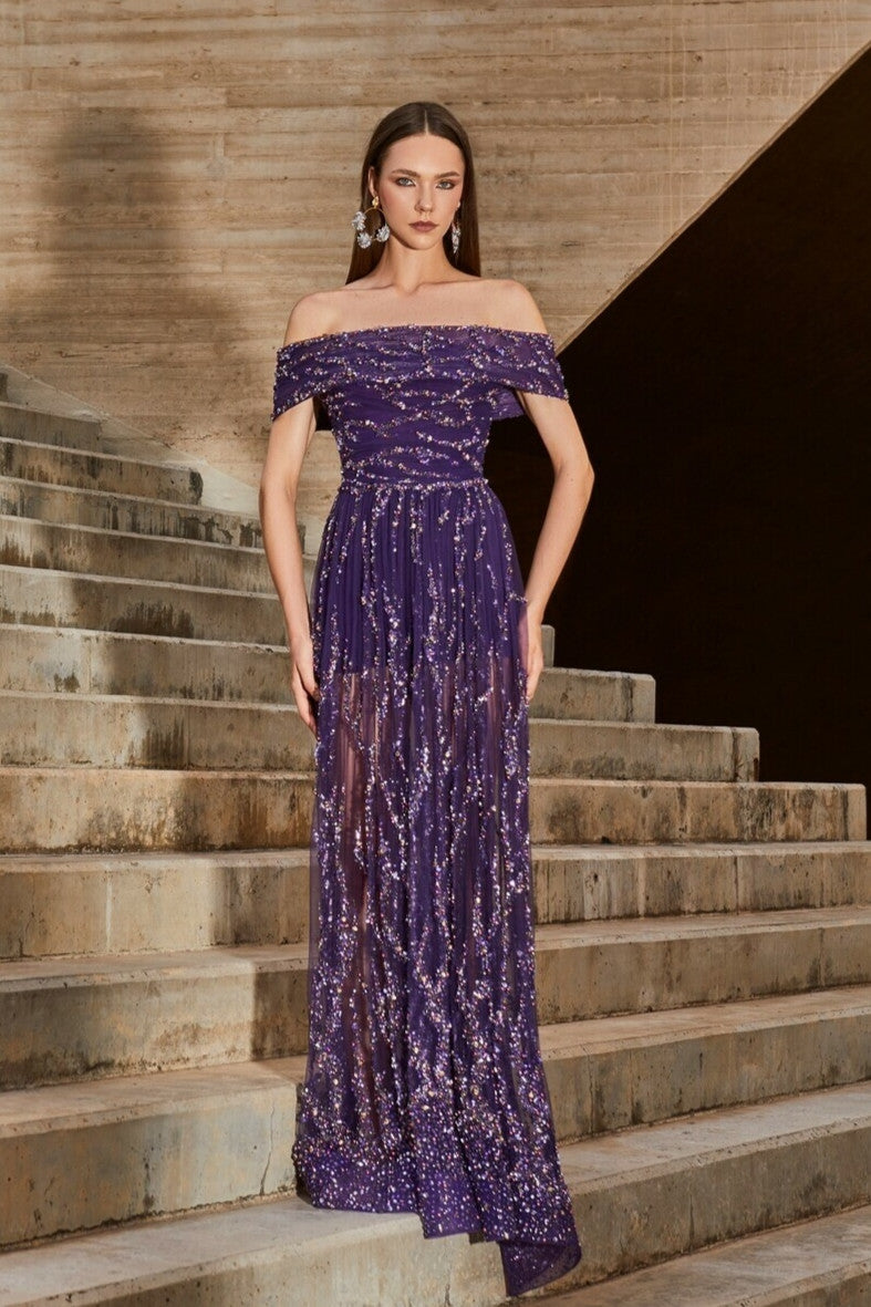Off Shoulder Purple Gown