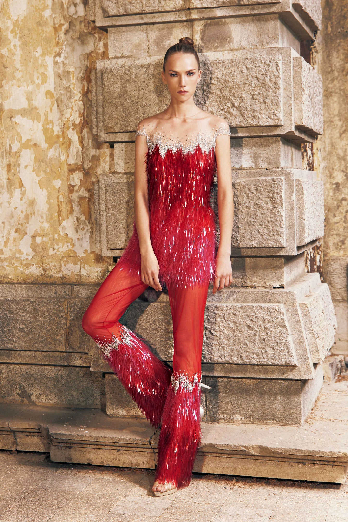 Embroidered Top and Tulle Pants