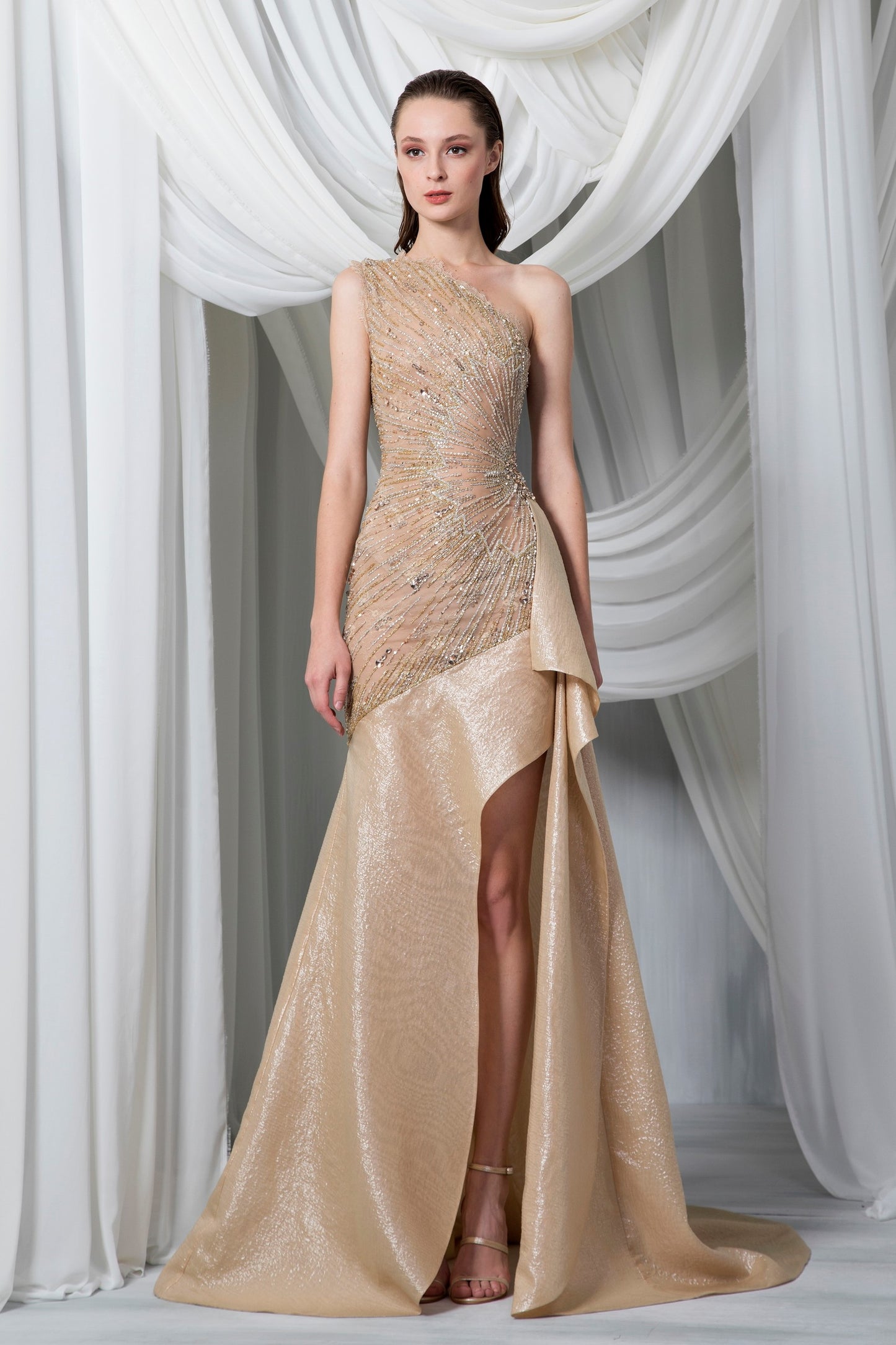 One Shoulder Organza Cloqu?e Gown