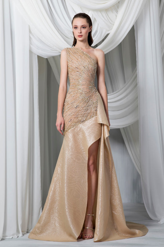 One Shoulder Organza Cloqu?e Gown