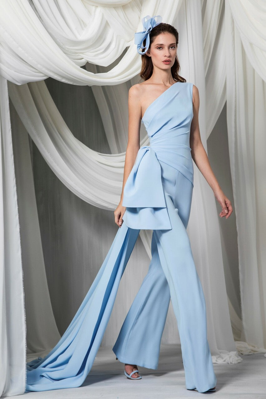 One Shoulder Crêpe Marocain Jumpsuit
