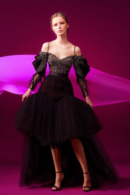 Off the Shoulder Corset High-Low Gown