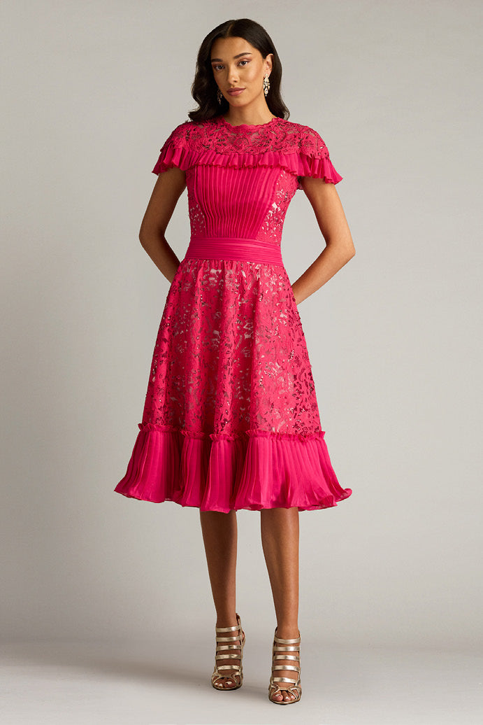 Embroidered Tulle and Georgette Midi Dress