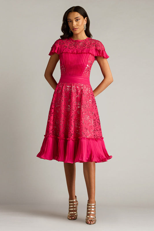 Embroidered Tulle and Georgette Midi Dress