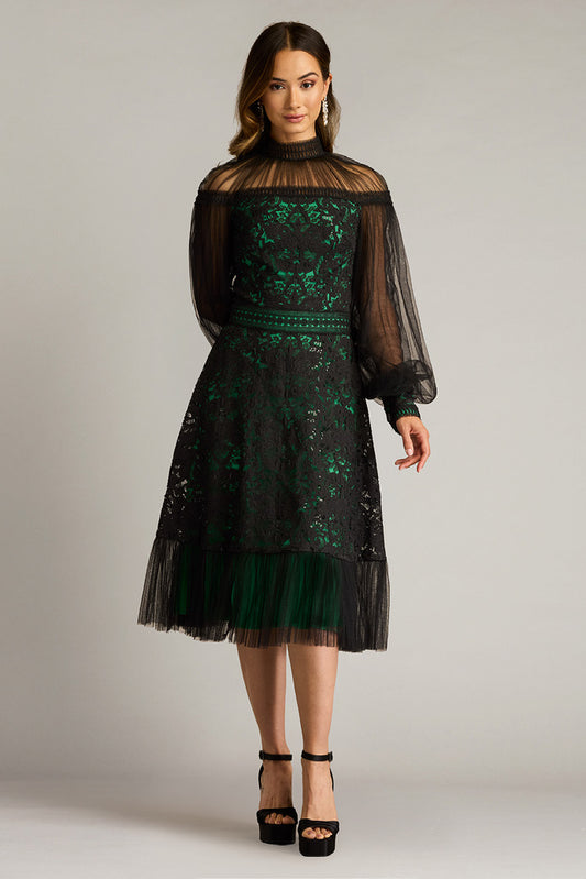 Laser Cut Embroidered Tulle Dress