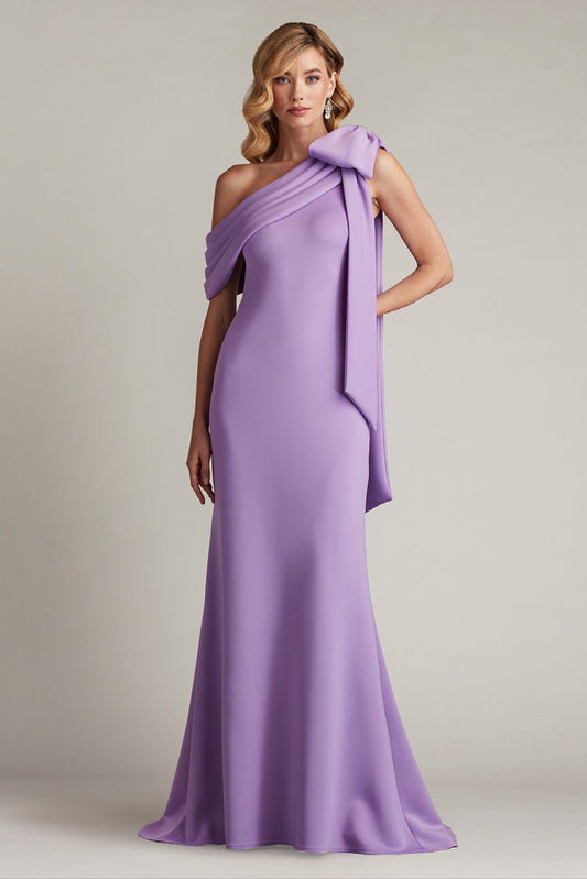Crepe Gown with Shoulder Sash