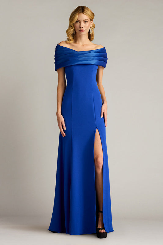 Textured Crepe and Taffeta Off the Shoulder Gown