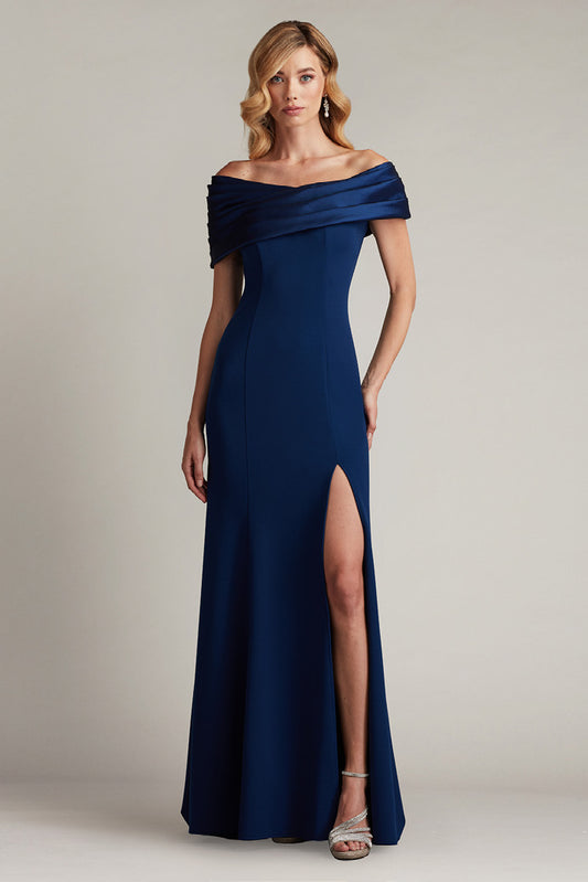 Crepe and Taffeta Off the Shoulder Gown