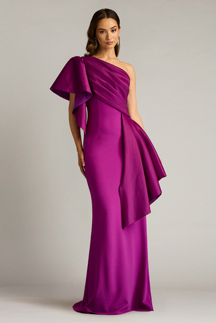 Textured Crepe and Taffeta Gown