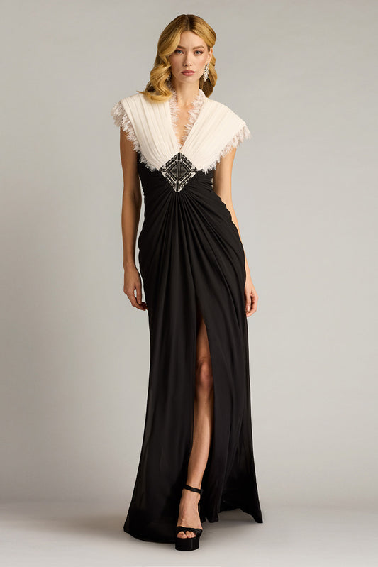 Textured Crepe Contrast Gown