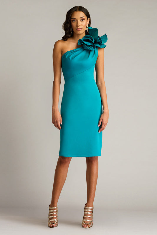 Textured Crepe and Taffeta One Shoulder Draped Dress