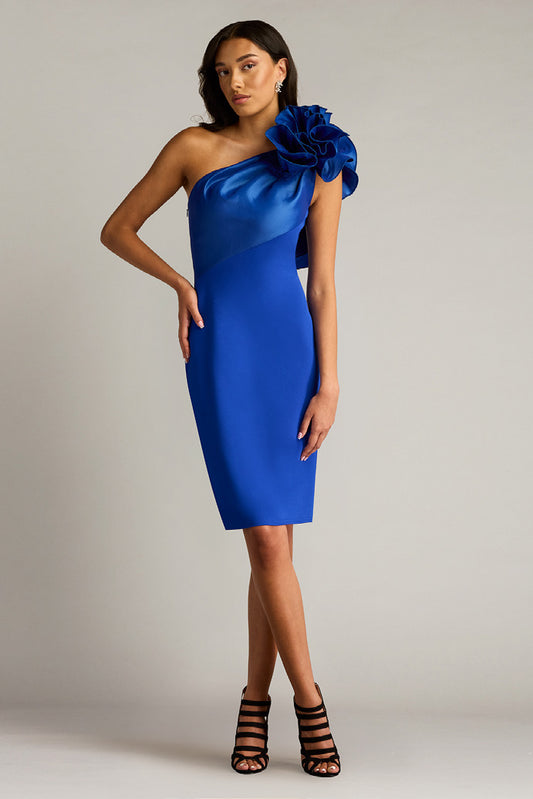 Textured Crepe and Taffeta One Shoulder Dress