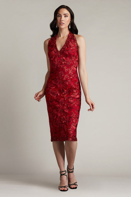 Floral Embroidered Tulle Halter Dress