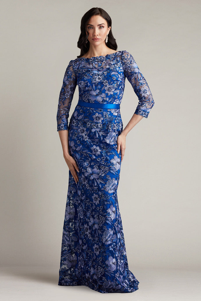 Floral Embroidered Tulle ? Sleeve Gown