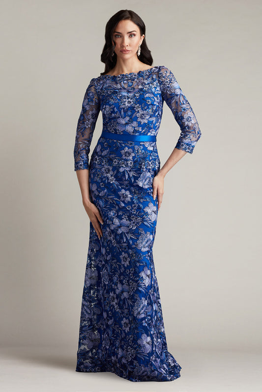Floral Embroidered Tulle ? Sleeve Gown