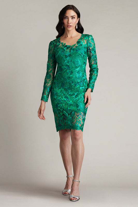 Floral Embroidered Tulle Long Sleeve Dress