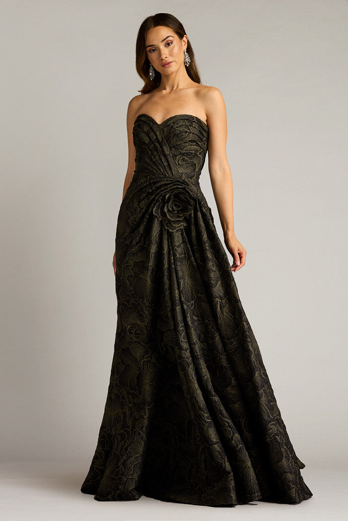 Textured Crepe Strapless Gown