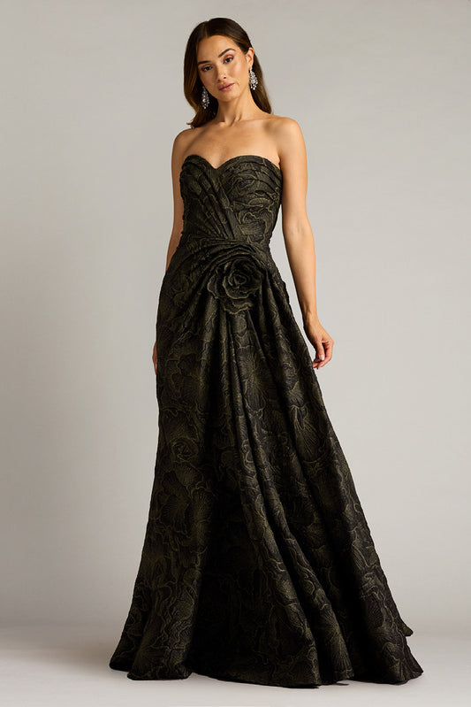 Textured Crepe Strapless Gown