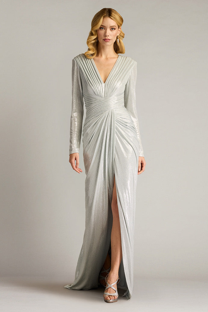 Metallic Jersey Long Sleeve Gown
