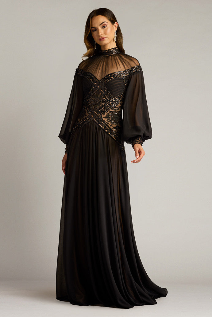 Georgette Paillette Embroidered Tulle Gown