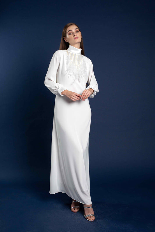 Tara Pearl and Feather Embellished Kaftan