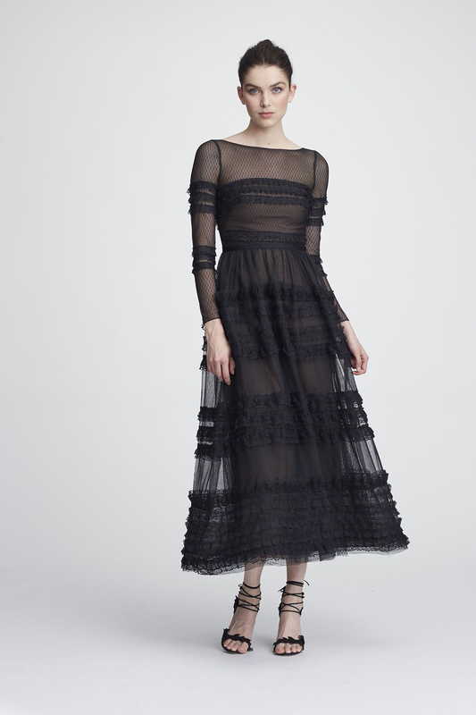 Long Sleeve Point d'esprit Tea Dress