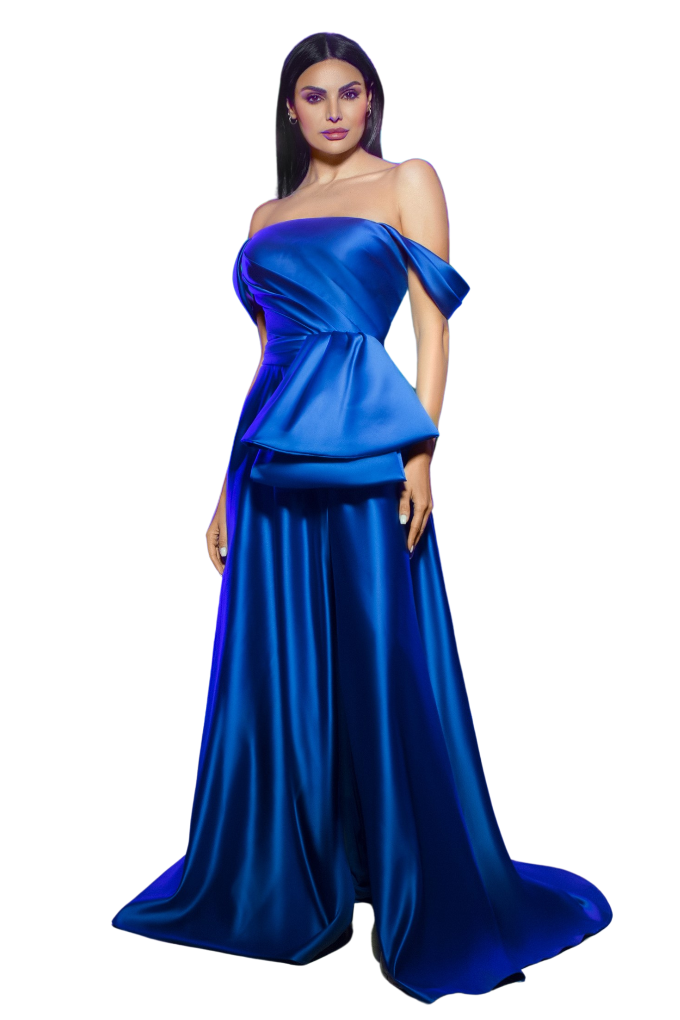 Off-Shoulder Ruched Satin Dress