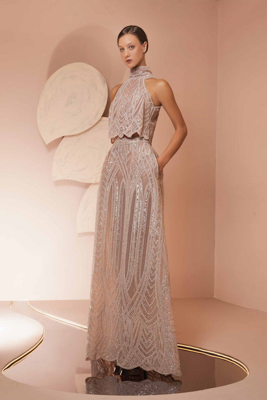 High Neck-Beaded Gown