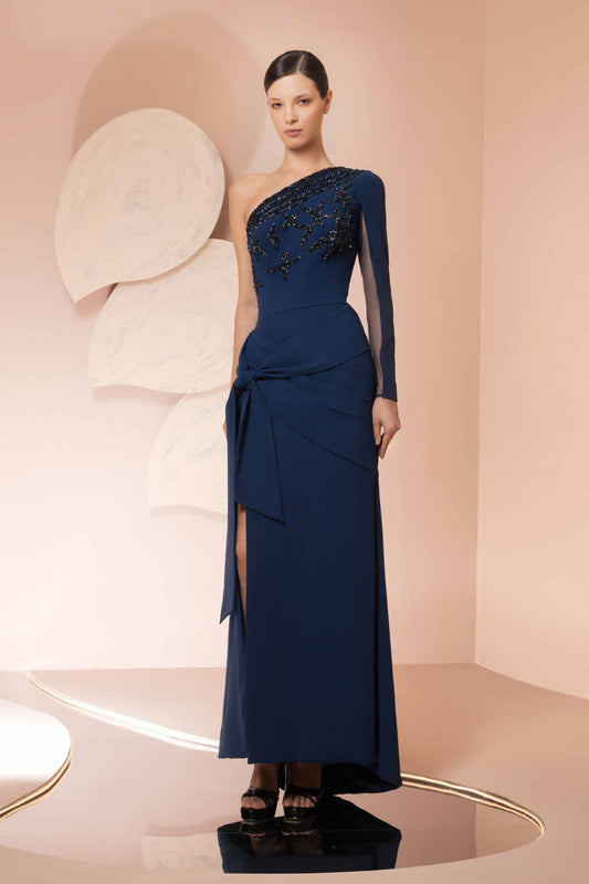 Crepe One Sleeve Gown