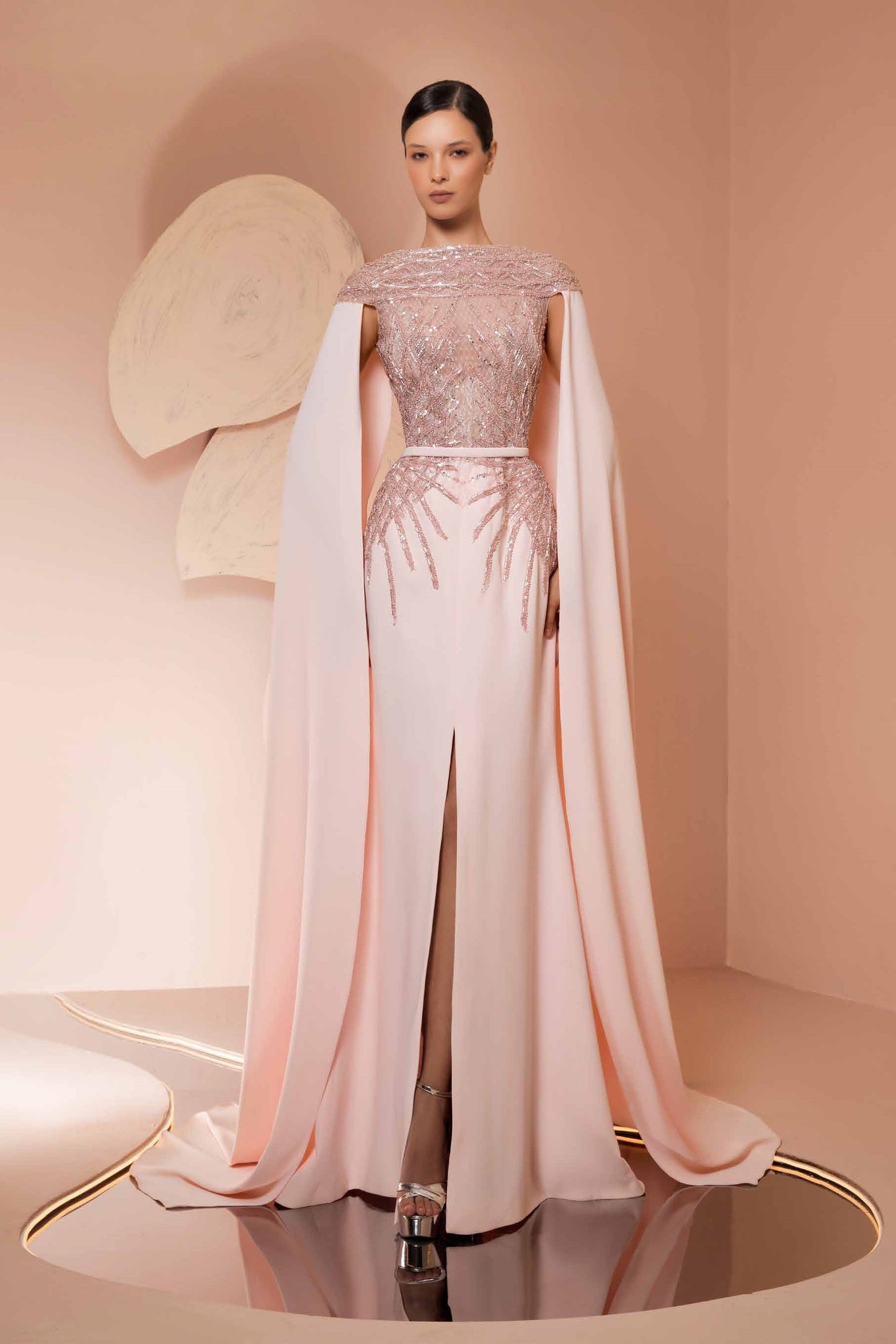 Crepe Embroidery Sleeved Gown