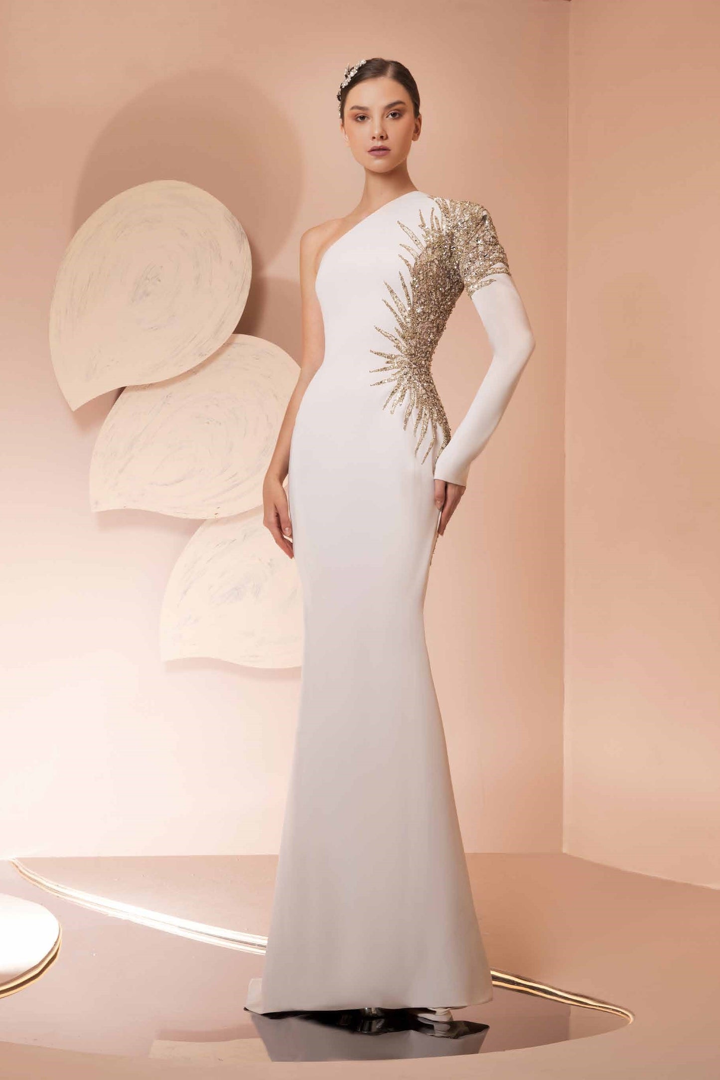 Crepe One  Sleeved Gown