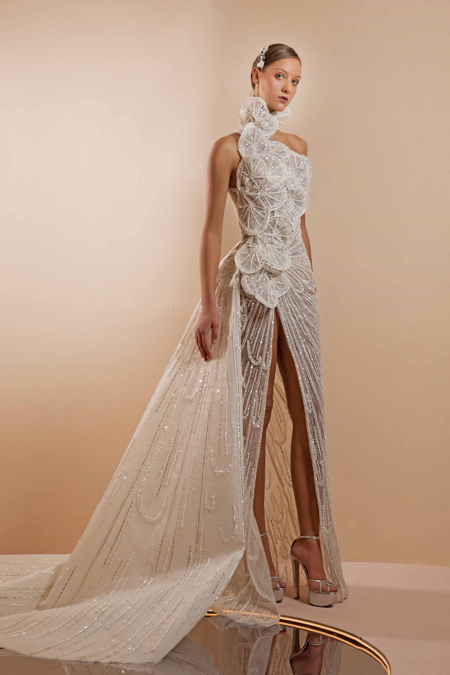 Fully-Beaded Gown with Overskirt