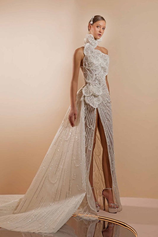 Fully-Beaded Gown with Overskirt