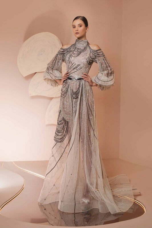 Fully-Beaded High Neck Gown