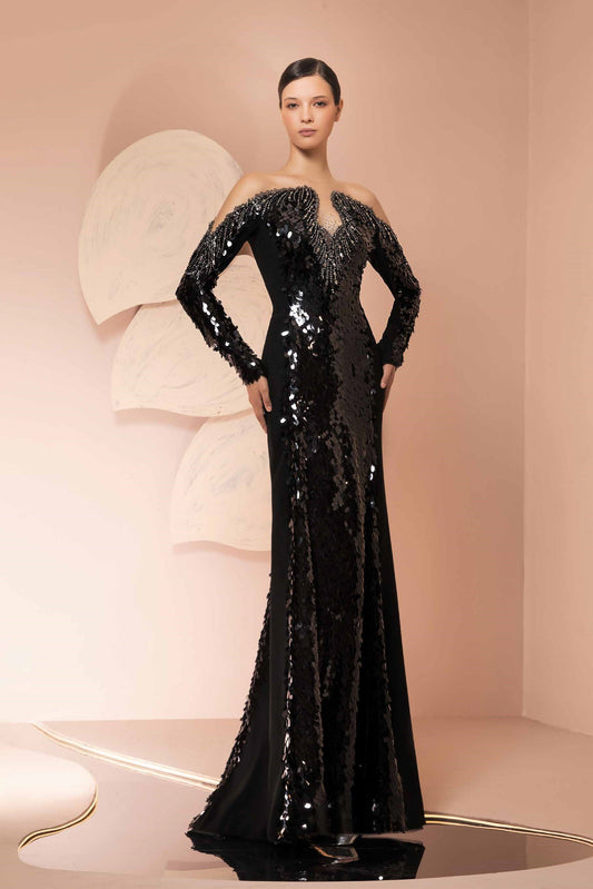 Paillette Long Sleeve Gown