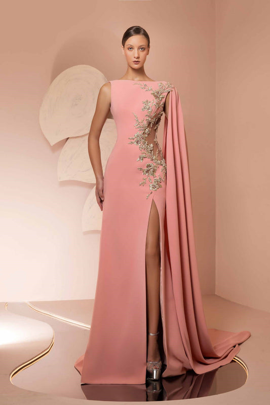 Crepe Embroidered Gown