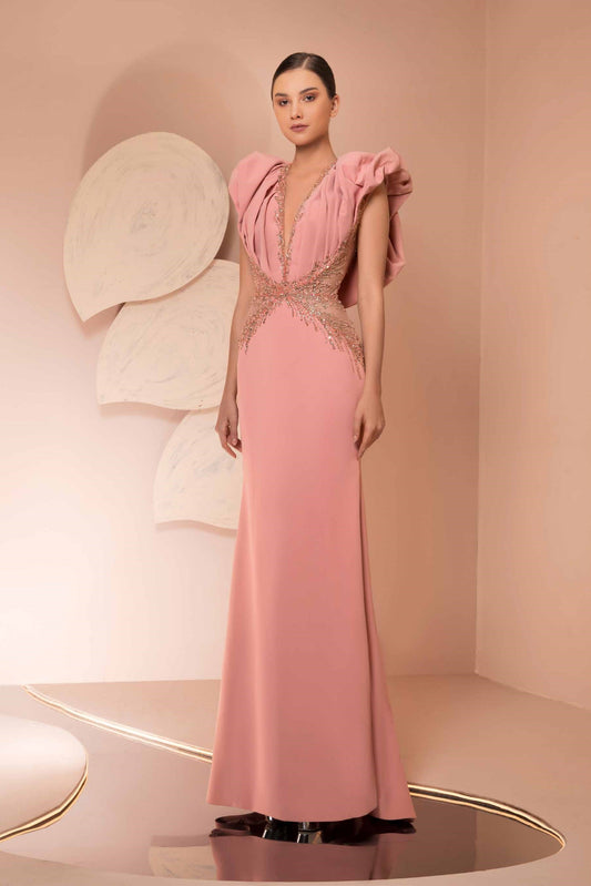 Crepe Embroidery Flared Gown