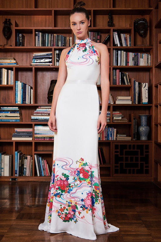 High Neck Floral Gown